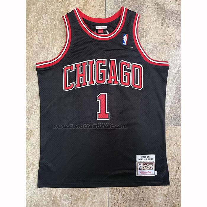 Maglia Chicago Bulls Derrick Rose No 1 Mitchell & Ness 2008-09 Nero